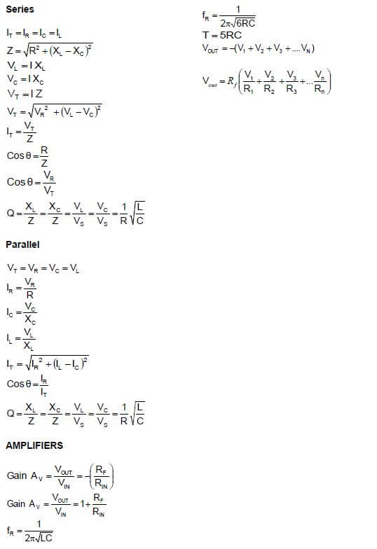 formulae sheet 2