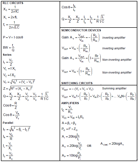 formula sheet